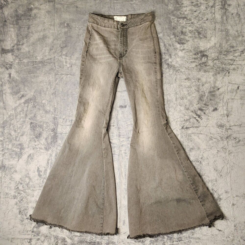 Free People Just Float On Flare Jeans Womens Size W25 Grey Raw Hem Bell Bottoms